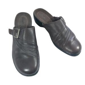 CLARKS! ULTRA PADDED ESPRESSO BROWN GENUINE LEATHER MULES, CLOGS! SZ 10M
